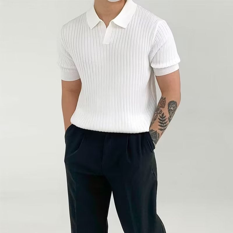 Polo pour hommes avec motif texturé et patte de boutonnage – Blanc