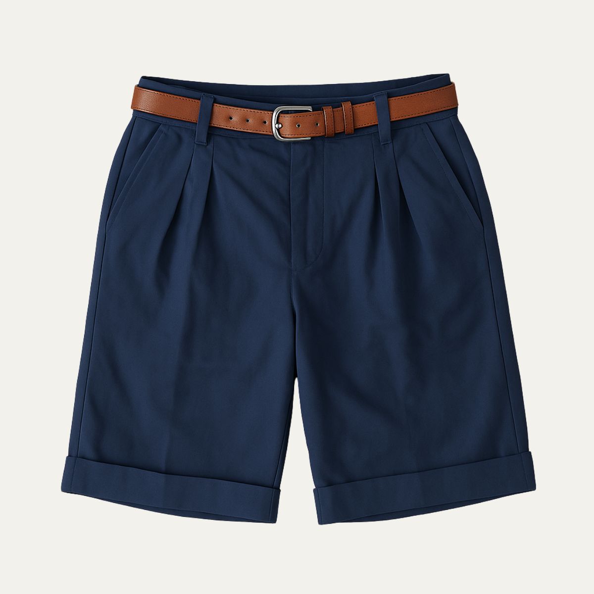 Shorts Chino pour Hommes avec Pli Double, Ceinture et Manches Roulées