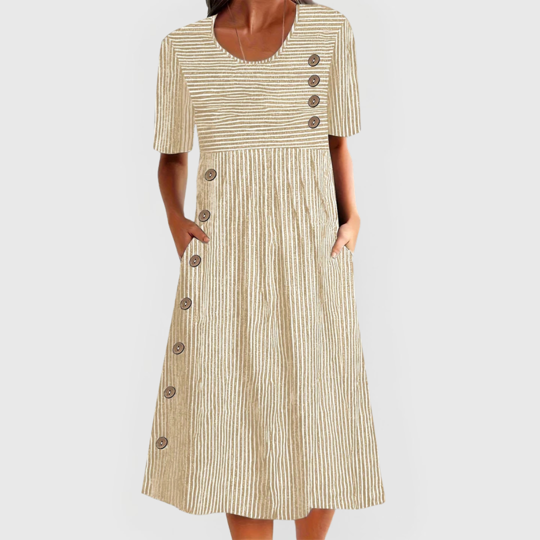 Robe d'été rayée pour femmes avec détails de boutons