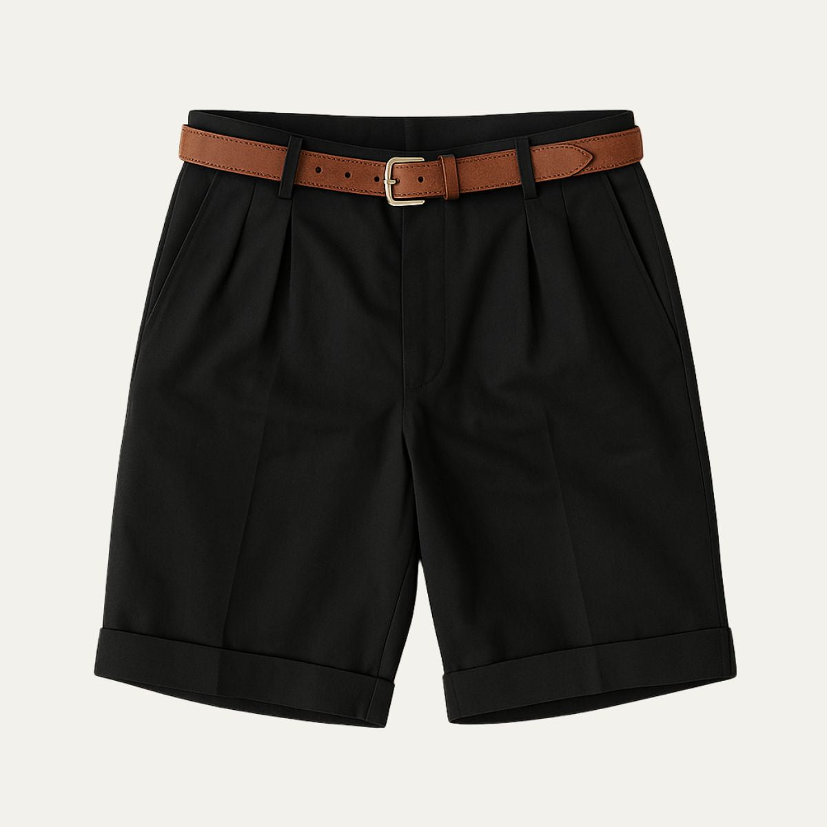 Shorts Chino pour Hommes avec Pli Double, Ceinture et Manches Roulées