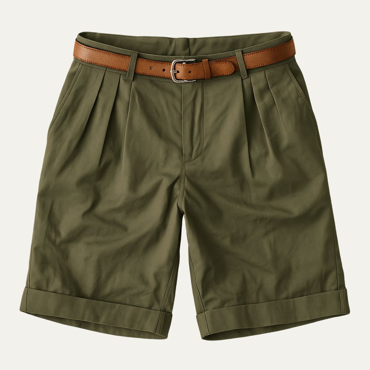 Shorts Chino pour Hommes avec Pli Double, Ceinture et Manches Roulées