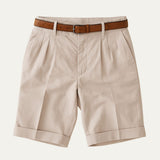 Shorts Chino pour Hommes avec Pli Double, Ceinture et Manches Roulées