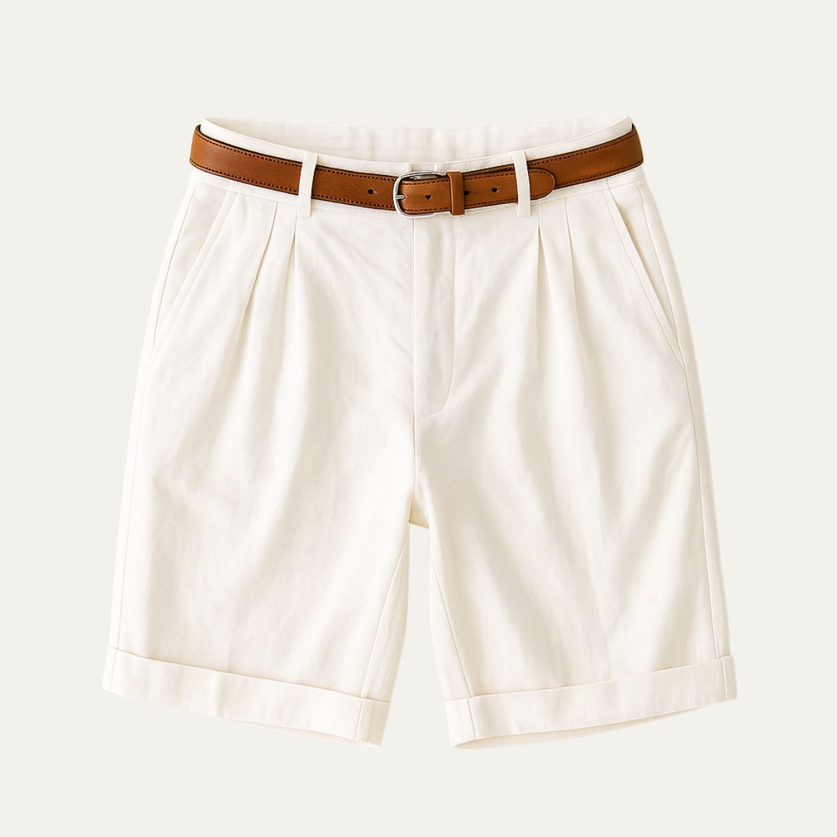 Shorts Chino pour Hommes avec Pli Double, Ceinture et Manches Roulées