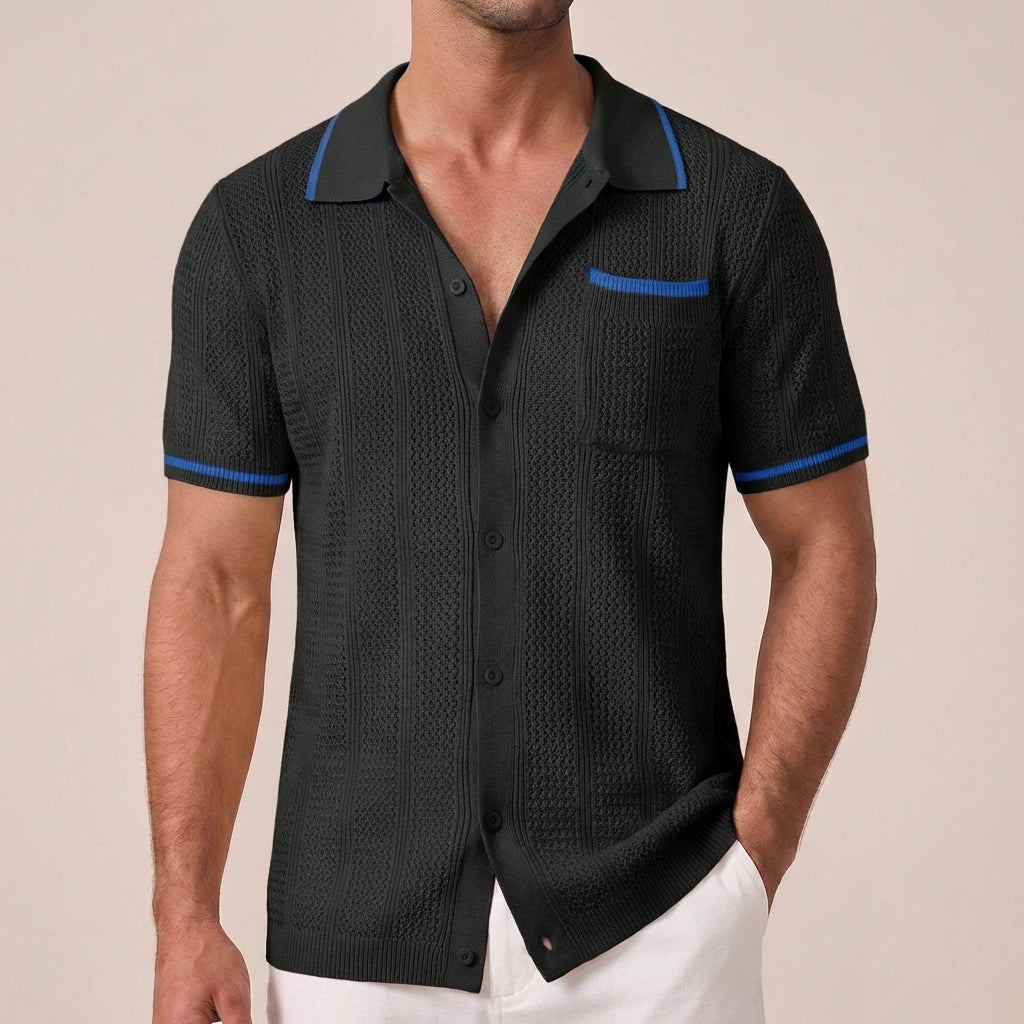 Chemise à Manches Courtes pour Homme en Style Treillis avec Col Camp et Finitions Contrastées