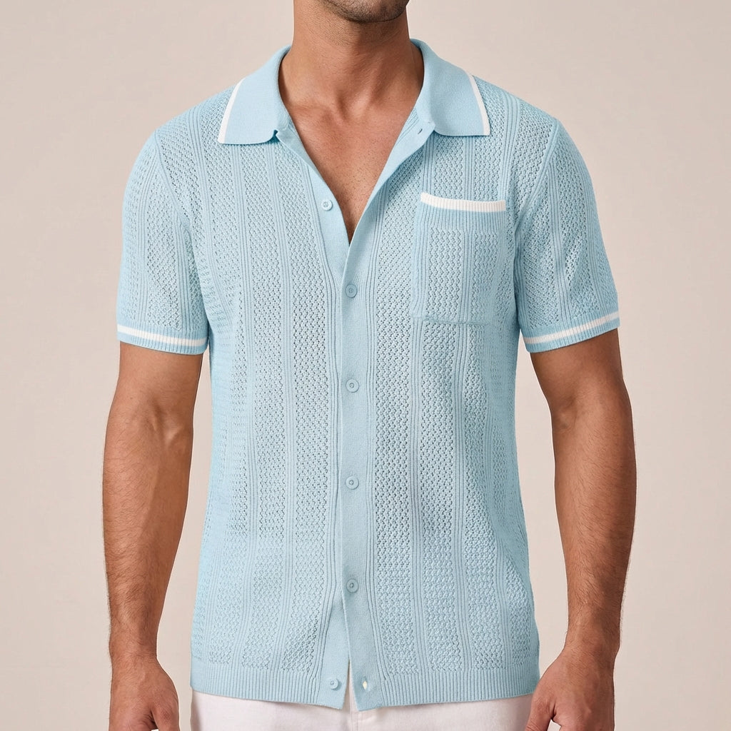 Chemise à Manches Courtes pour Homme en Style Treillis avec Col Camp et Finitions Contrastées