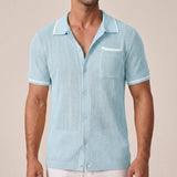 Chemise à Manches Courtes pour Homme en Style Treillis avec Col Camp et Finitions Contrastées