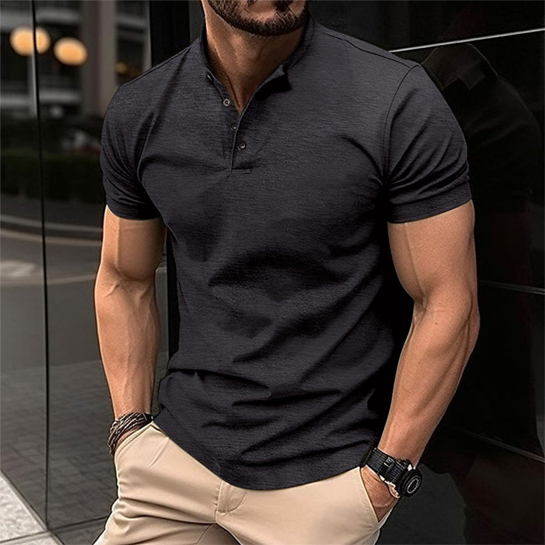Polo à manches courtes pour hommes avec col montant et patte de boutonnage