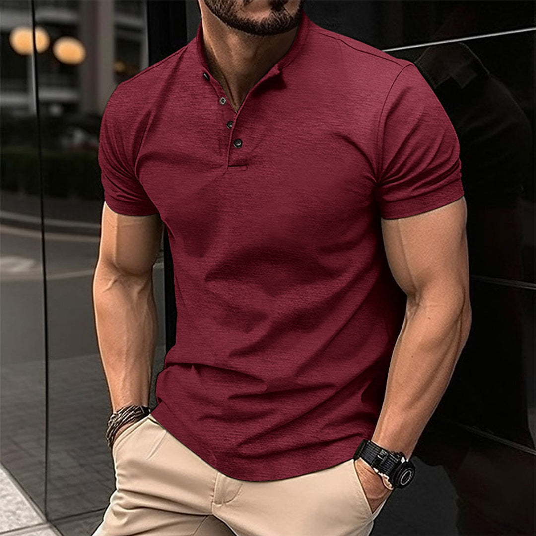 Polo à manches courtes pour hommes avec col montant et patte de boutonnage