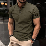 Polo à manches courtes pour hommes avec col montant et patte de boutonnage
