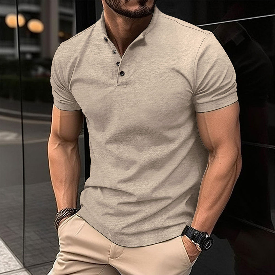 Polo à manches courtes pour hommes avec col montant et patte de boutonnage