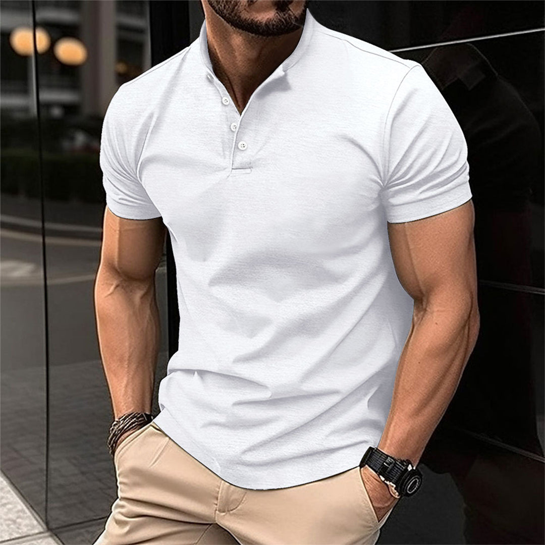 Polo à manches courtes pour hommes avec col montant et patte de boutonnage