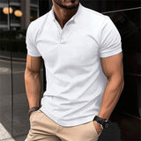 Polo à manches courtes pour hommes avec col montant et patte de boutonnage