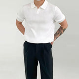 Polo pour hommes avec motif texturé et patte de boutonnage – Blanc