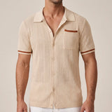 Chemise à Manches Courtes pour Homme en Style Treillis avec Col Camp et Finitions Contrastées