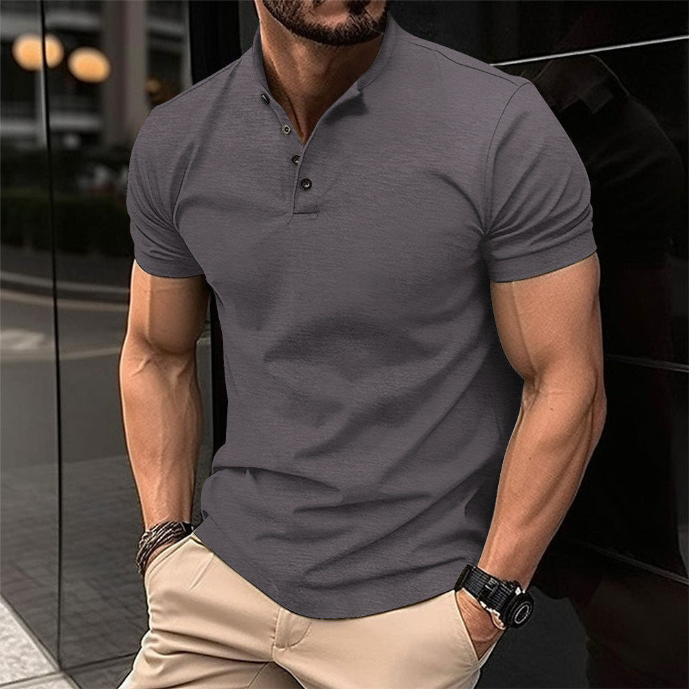 Polo à manches courtes pour hommes avec col montant et patte de boutonnage