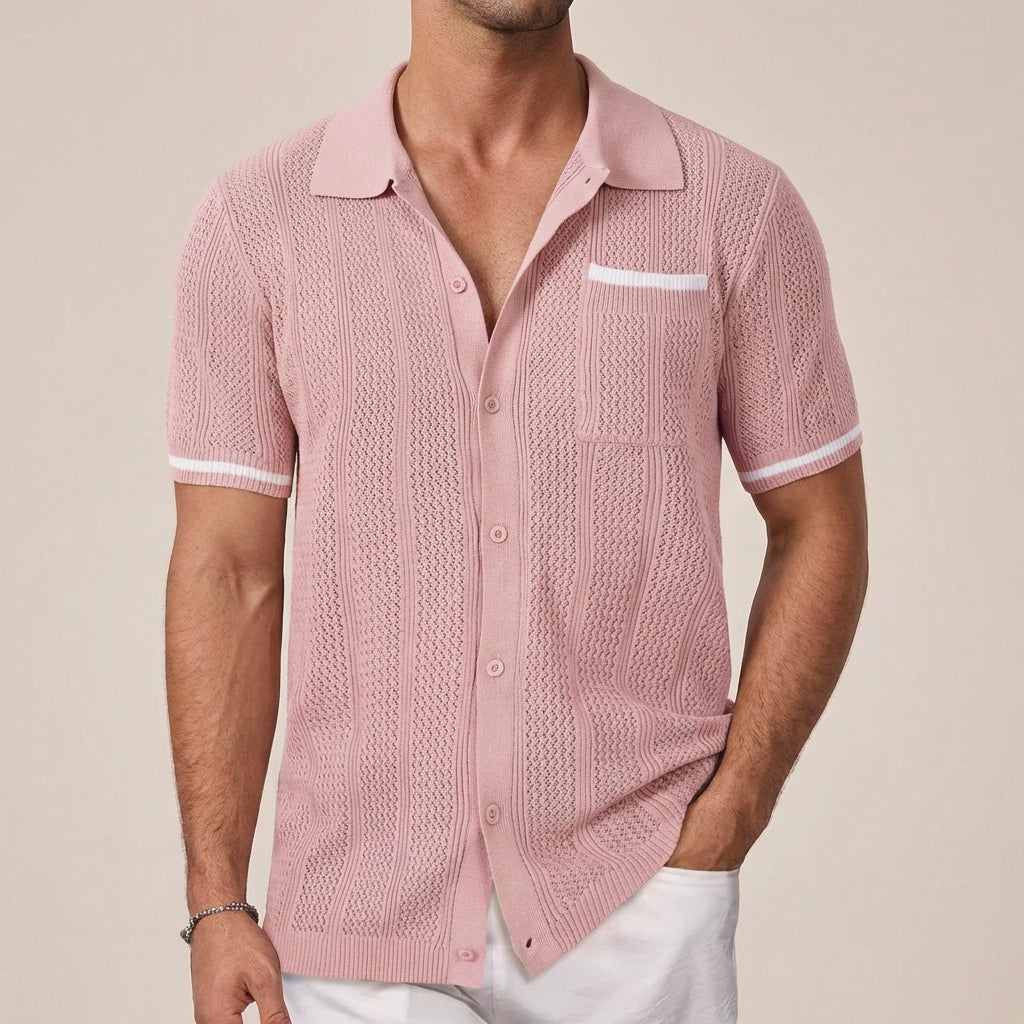 Chemise à Manches Courtes pour Homme en Style Treillis avec Col Camp et Finitions Contrastées