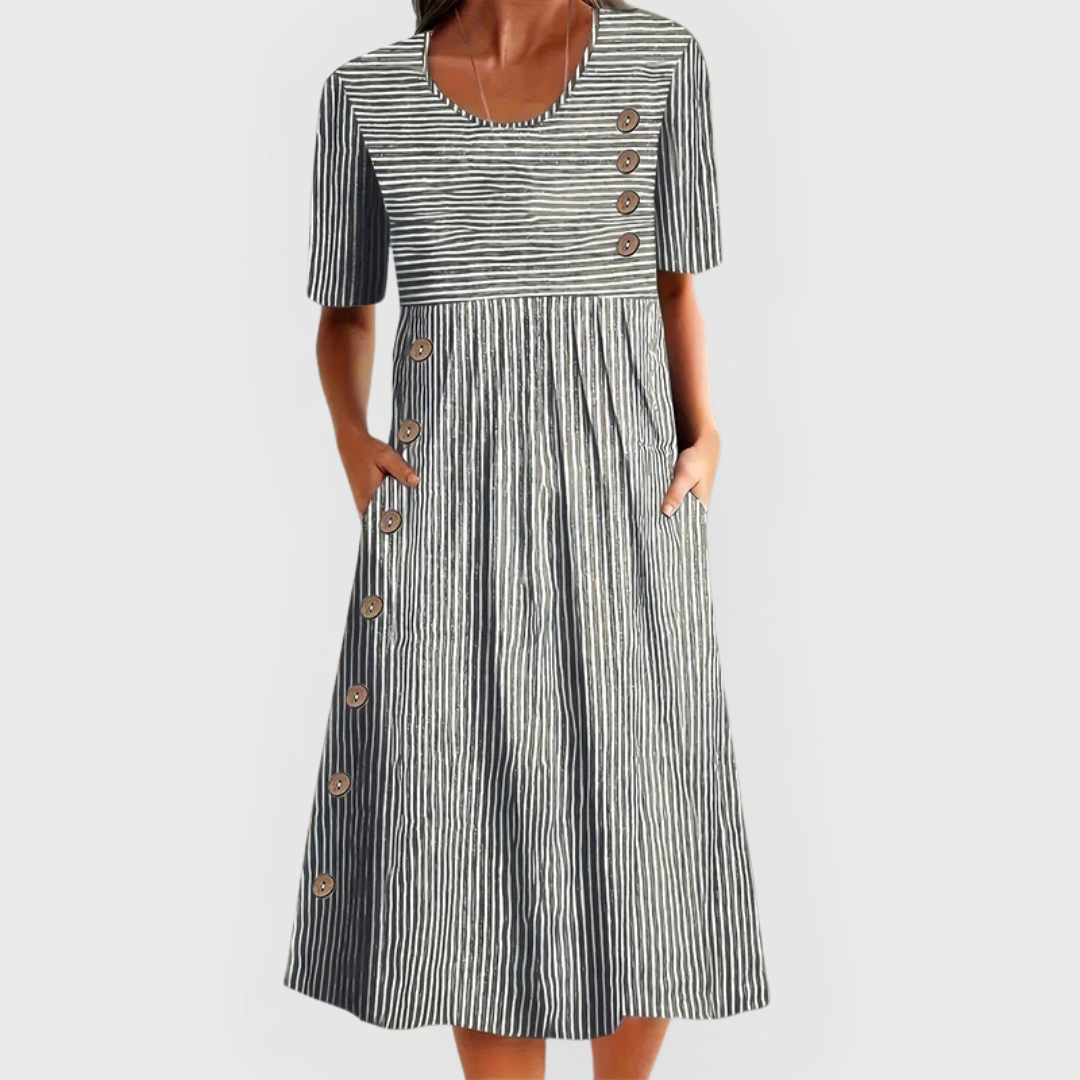Robe d'été rayée pour femmes avec détails de boutons