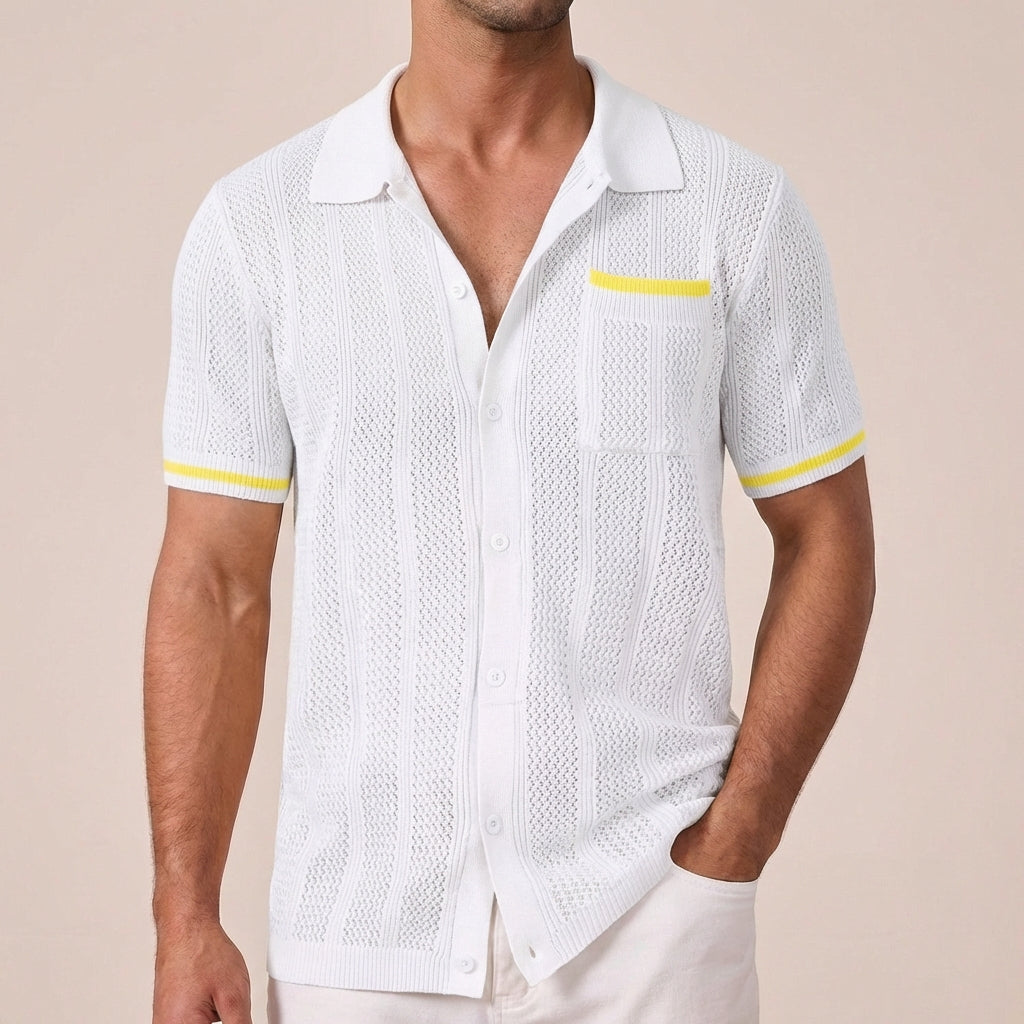 Chemise à Manches Courtes pour Homme en Style Treillis avec Col Camp et Finitions Contrastées