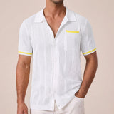 Chemise à Manches Courtes pour Homme en Style Treillis avec Col Camp et Finitions Contrastées