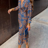 Robe Midi Femme avec Effet Enveloppant et Imprimé Feuille