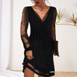 Robe de Soirée Femme avec Manches en Maille et Ourlet Asymétrique